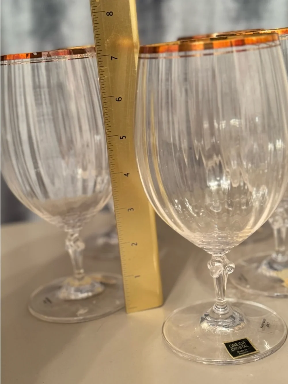 Set of 4/ Heiress Gold~  by ONEIDA /  Iced Tea | feature a ribbed  gold rim.